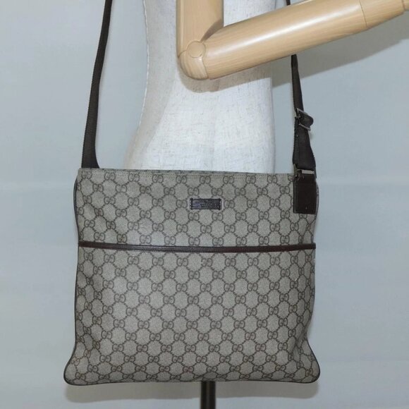 GUCCI GG Supreme Shoulder Bag PVC Leather Beige Silver 141198 Auth 141944 - Picture 3 of 16